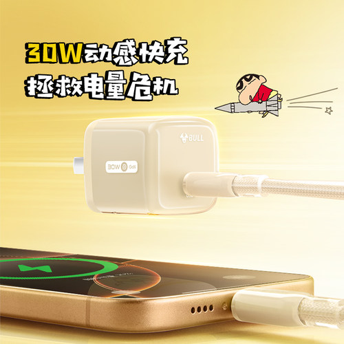 【苹果17首选】公牛蜡笔小新IP联名冰立方充电头适用苹果充电器线iPhone17P快充头16手机typec数据线正品30W - 图1
