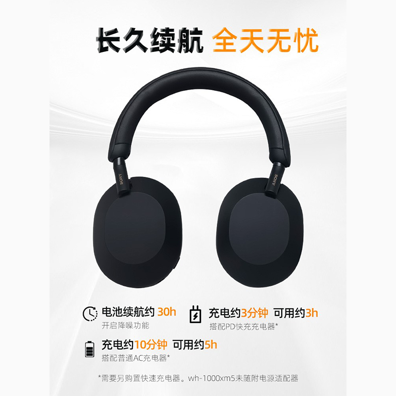 Sony/索尼 WH-1000XM5头戴式无线蓝牙主动降噪耳机大法耳麦WH XM4 - 图1