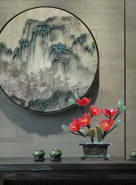 玉石兰花桌面摆件玄关酒柜工艺品