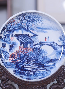 刘林荣手绘青花瓷中式挂盘案头
