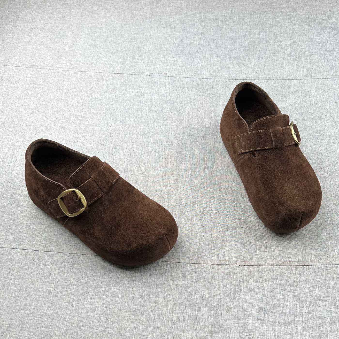 真皮魔术贴加绒保暧内增高厚底勃肯鞋棉鞋2025年冬款防滑豆豆鞋女 - 图0