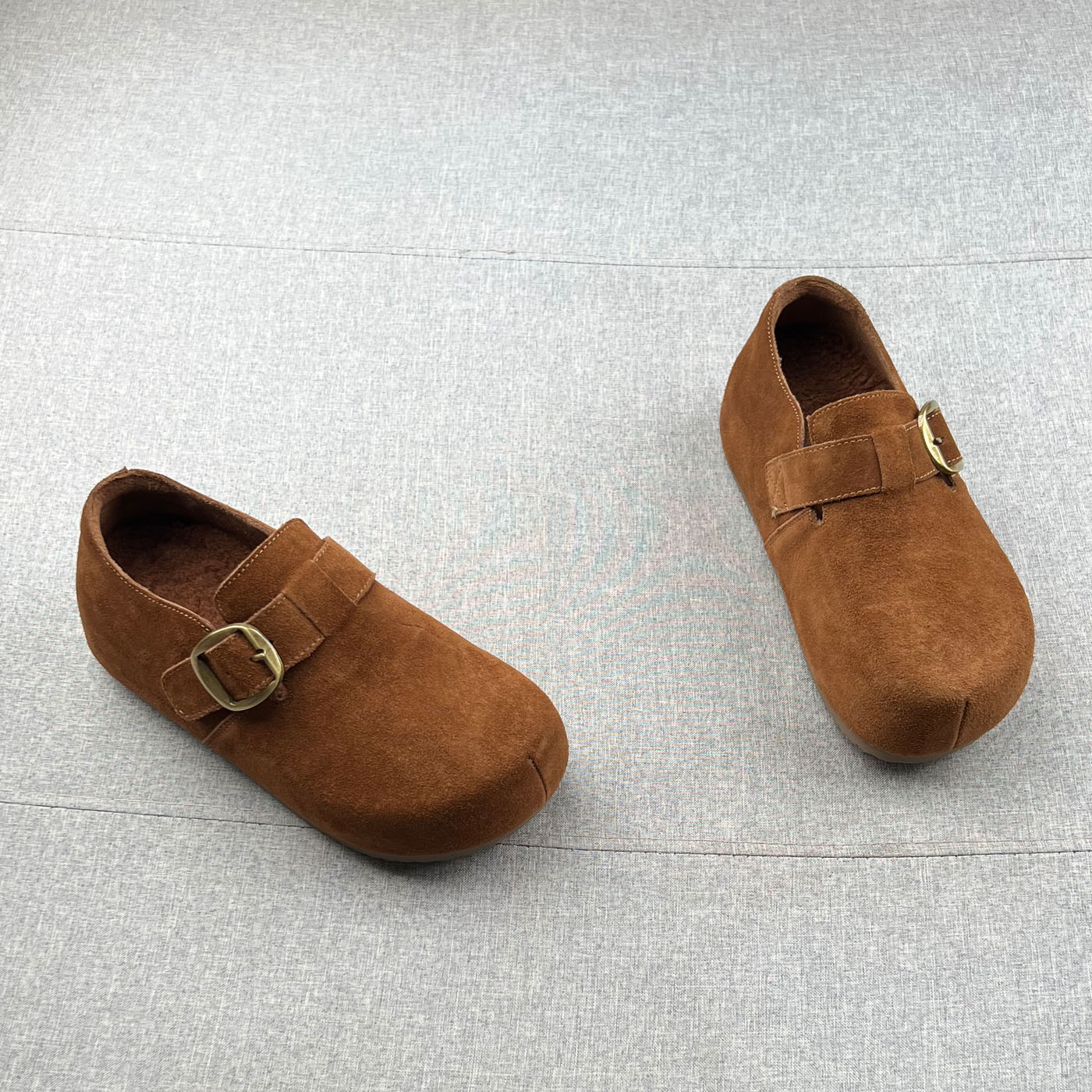 真皮魔术贴加绒保暧内增高厚底勃肯鞋棉鞋2025年冬款防滑豆豆鞋女 - 图1