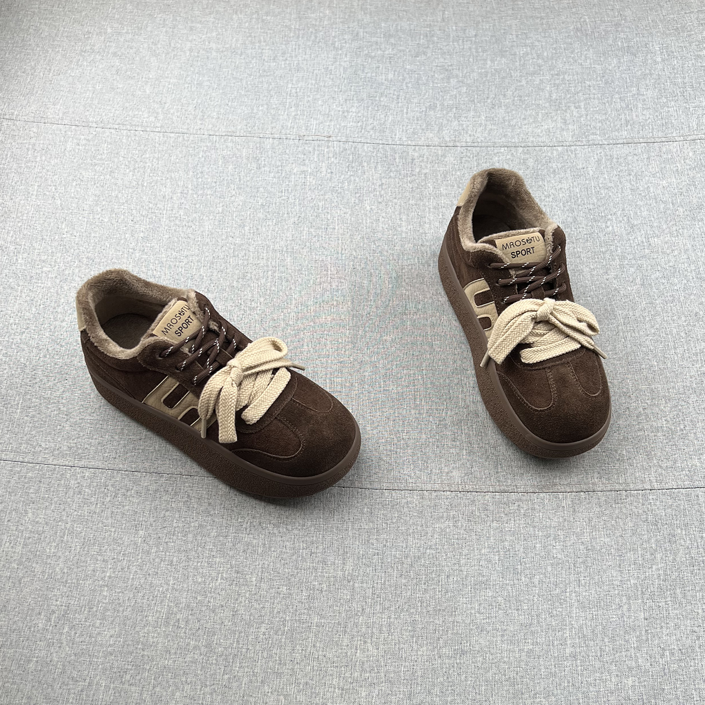 真皮加绒系带厚底增高德训鞋阿甘鞋2025年冬款防滑底运动休闲鞋女 - 图0