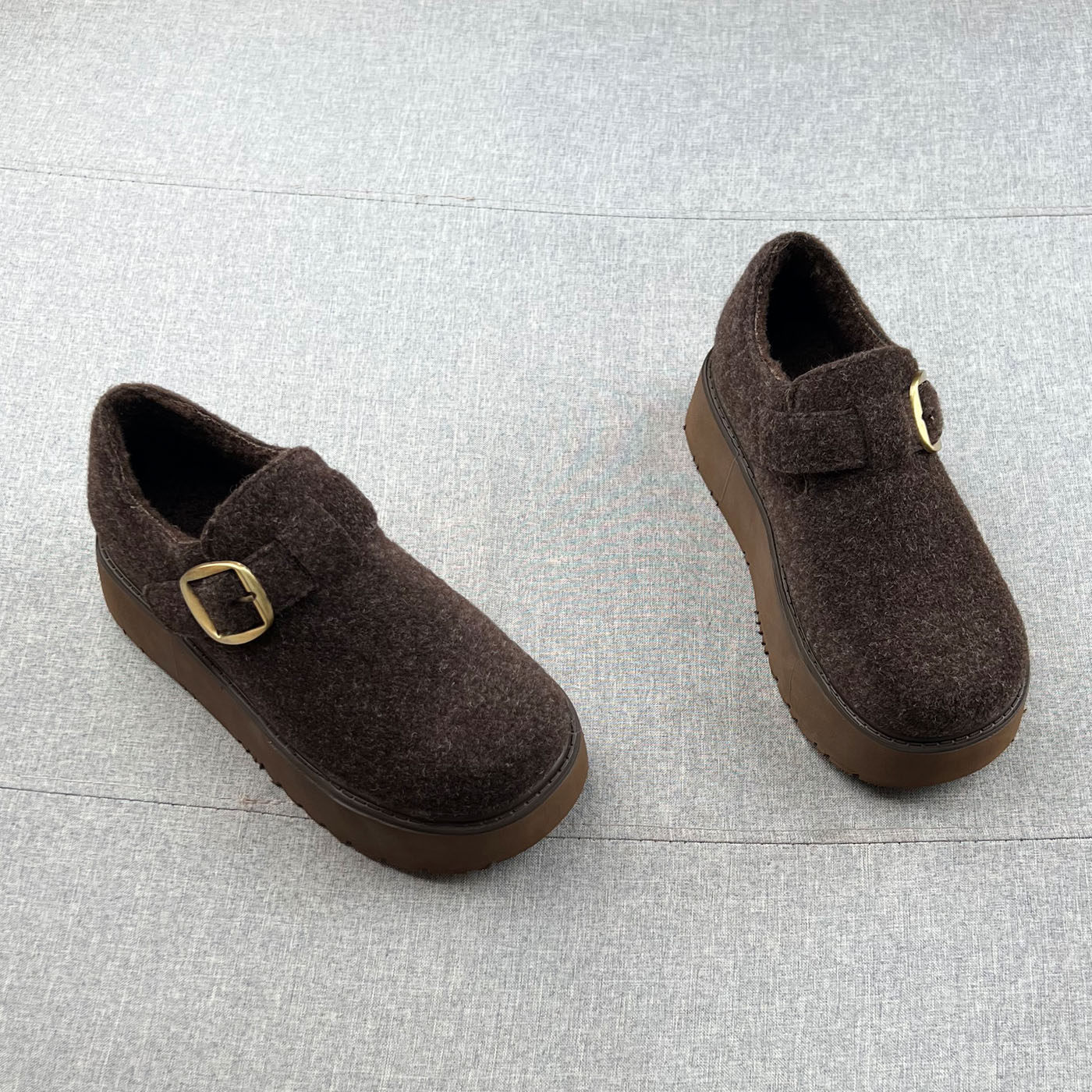 韩版呢子羊毛绒保暧魔术贴厚底增高勃肯鞋2025年冬款松糕底单鞋女,淘宝优惠券,粉丝福利购,淘宝优惠卷