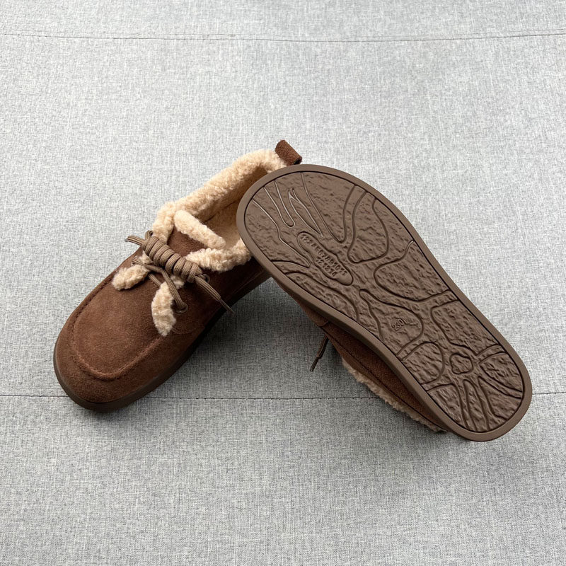 磨砂牛皮羊毛绒保暧豆豆鞋女2025年冬款软面平跟勃肯鞋一脚蹬棉鞋,淘宝优惠券,粉丝福利购,淘宝优惠卷