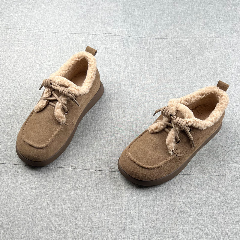 磨砂牛皮羊毛绒保暧豆豆鞋女2025年冬款软面平跟勃肯鞋一脚蹬棉鞋,淘宝优惠券,粉丝福利购,淘宝优惠卷