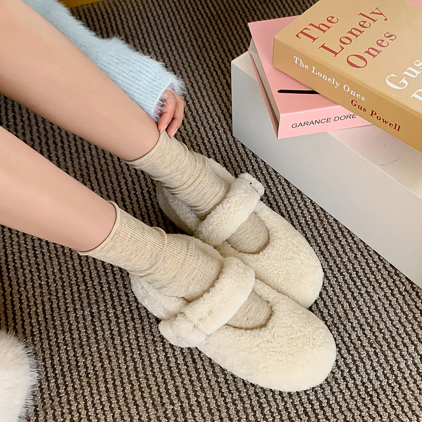 羊皮毛一体~平底玛丽珍毛毛鞋女圆头一字扣带羊羔毛保暖秋冬单鞋,淘宝优惠券,粉丝福利购,淘宝优惠卷