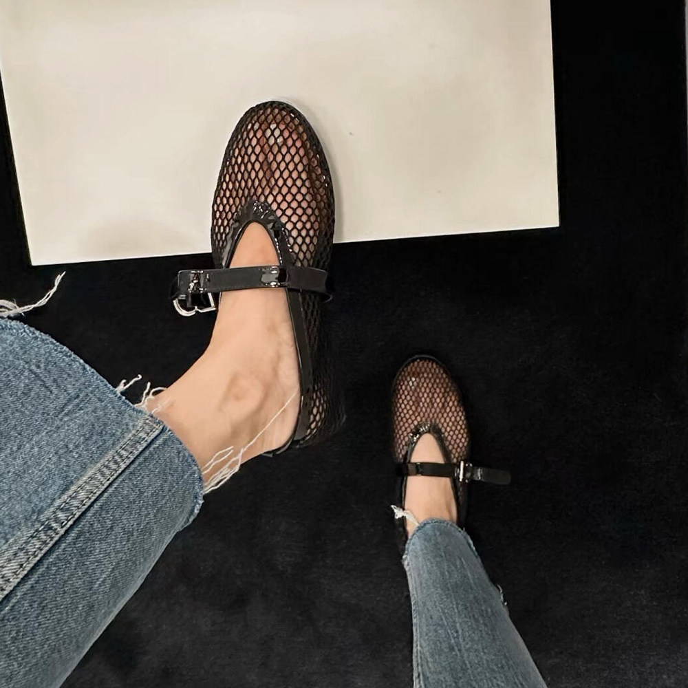 镂空渔网玛丽珍单鞋女2025时髦新款平底舒适透气网面芭蕾舞懒人鞋,淘宝优惠券,粉丝福利购,淘宝优惠卷