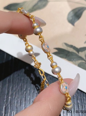 足银实心古法描金新中式福禄连连葫芦幸运四叶草小花手链仅一条