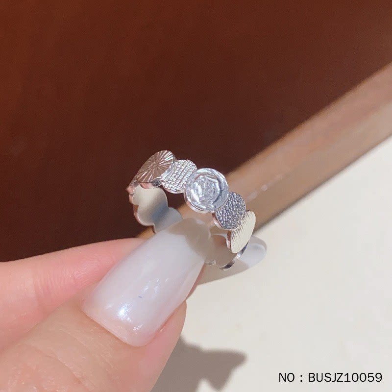 Pure silver solid open ancient hammer pattern new Chinese style December concentric circle stitching ring