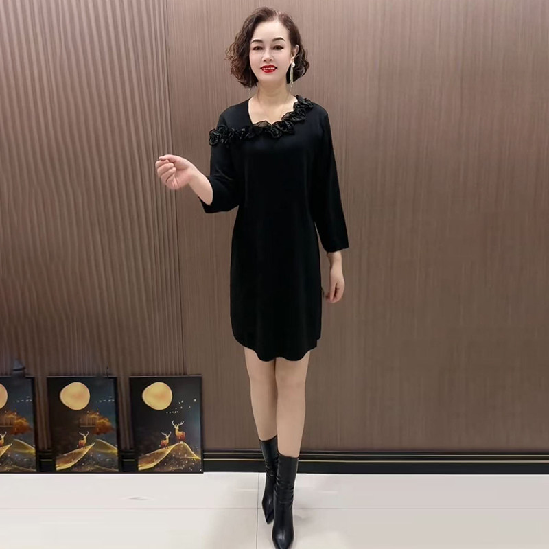 26早春新款时尚针织立体花大版衫宽松妈妈装弹力中长款打底毛衣裙,淘宝优惠券,粉丝福利购,淘宝优惠卷