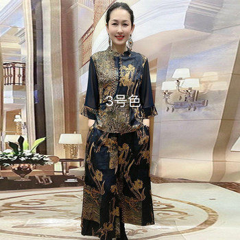 ຊຸດຜ້າໄຫມ Temperament Mom 2023 Summer New Ethnic Style Mulberry Silk Cheongsam Tops large size two-piece set