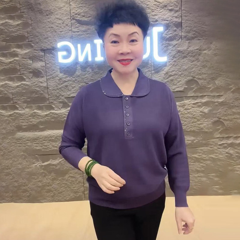 2026秋冬新款中老年妈妈装冰麻衫女POLO翻领宽松大码纯色减龄毛衣