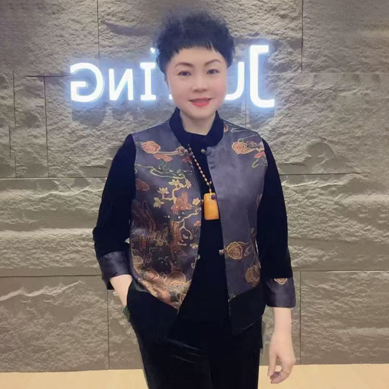 春装新款中年妈妈装国风洋气真丝绒马夹短款时尚宽松大码马甲外套,淘宝优惠券,粉丝福利购,淘宝优惠卷