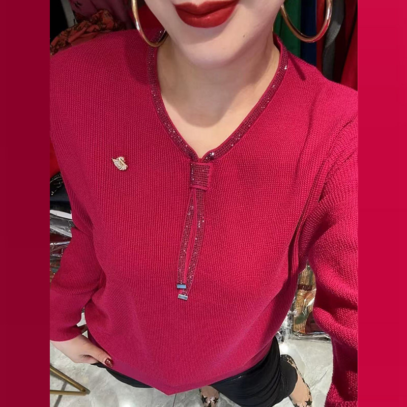 春季新款时尚气质中年妈妈装冰麻针织衫长袖时尚宽松遮肉V领毛衣,淘宝优惠券,粉丝福利购,淘宝优惠卷