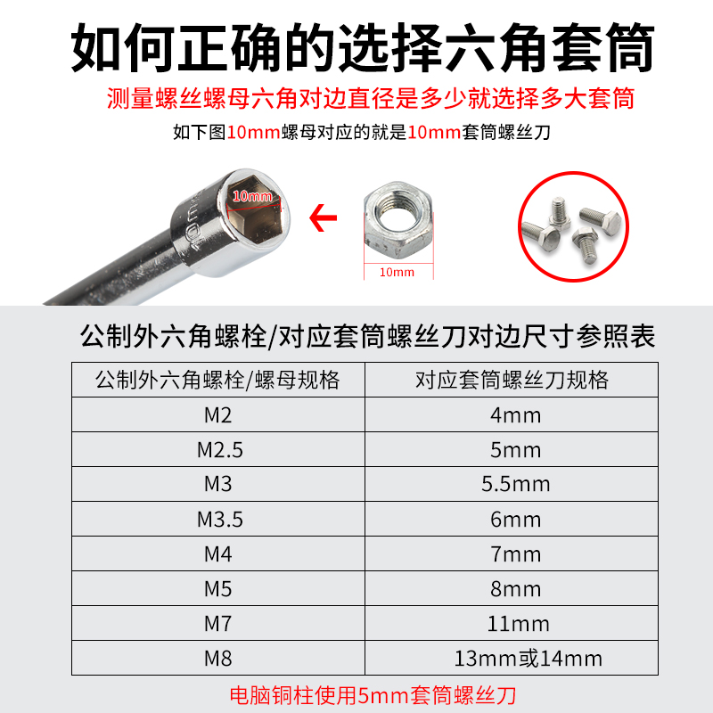 套筒螺丝刀套管起子外六角套筒扳手螺帽套筒六角螺栓套筒批5-10mm - 图3