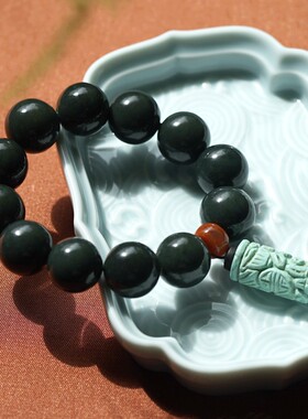 新疆和田青玉手串老松石吊坠18mm