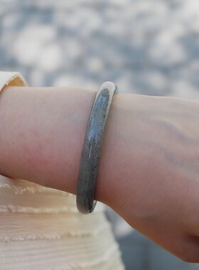 和田玉细条轻奢少女青花墨玉镯子