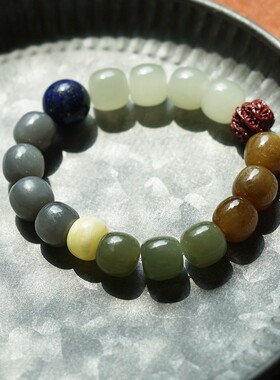 和田玉多宝手串男12mm大桶珠原创