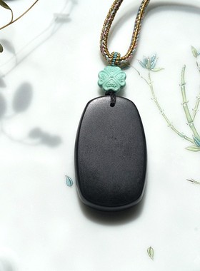 黑羊脂正品新疆和田玉墨玉无事牌