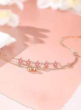 粉色桃花铃铛脚链情人节礼物