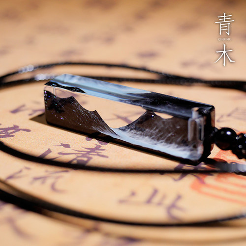 【青木制】手作山海皆可平吊坠树脂滴胶檀木定制首饰情侣礼物品 - 图2