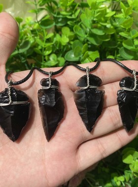 复古箭头天然黑曜石项链