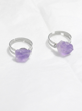 天然紫水晶原石戒指不变色