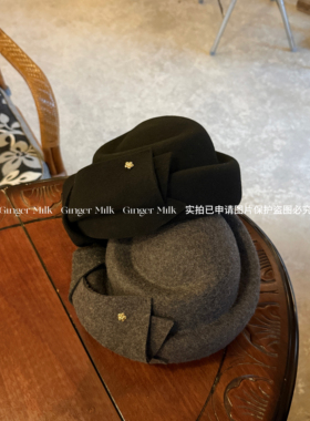 GingerMilk新品 羊毛翻边贝雷帽冬千金礼帽不规则帽型搭配帽