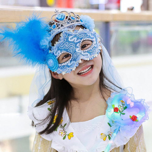 万圣面具女舞会冰雪艾莎公主女孩魔法棒皇冠节日派对装扮面具半脸 - 图2