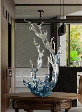 现代轻奢透明树脂浪花摆件大型落地雕塑酒店客厅玄关样板房艺术品