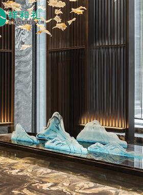 新中式艺术雕塑摆设店大堂别墅会所大型组合落地透明树脂假山摆件