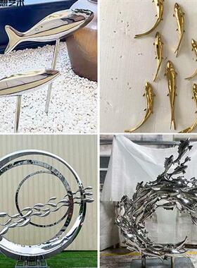 不锈钢鱼雕塑售楼处庭院小摆件金属艺术墙面花园水池景观装饰户外