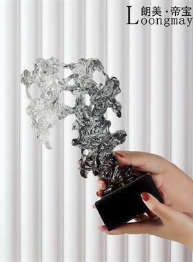 新中式抽象摆件高档样板房玄关现代简约透明树脂太湖石工艺品雕塑