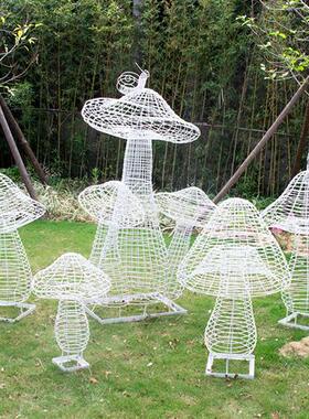 户外不锈钢镂空蘑菇雕塑公园林售楼草坪铁艺发光植物景观装饰摆件