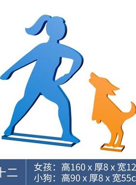 不锈钢踢足球骑车跑步运动人物雕塑户外体育馆打羽毛球镀锌板摆件