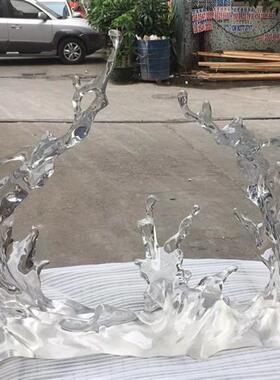 现代简约透明树脂浪花雕塑摆件酒店客厅玄关落地摆件装饰工艺品