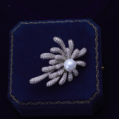 Hijewel烟花微镶锆石天然淡水珍珠胸针精致别针胸花 - 图0