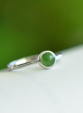 天然和田玉碧玉蛋面戒指