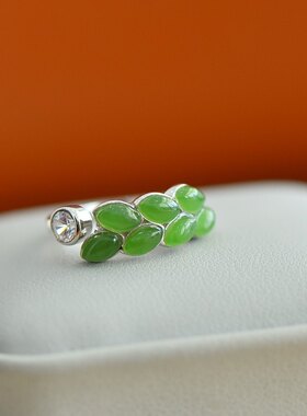 小众和田碧玉麦穗开口戒指女款