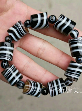 纯天然雨花石缠丝玉髓男士黑玛瑙