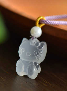 卡通猫咪天然可爱玉坠冰种玉髓
