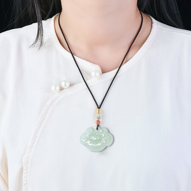 Natural Hetian Jade Ruyi Lock Peony Flower Pendant