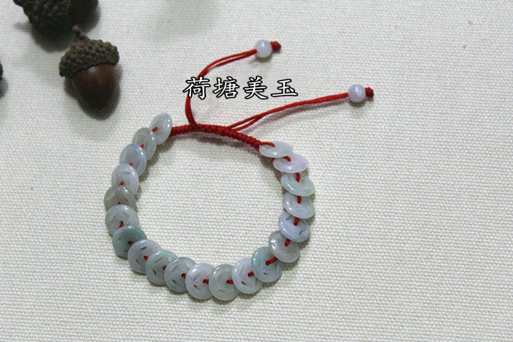 天然翡翠a货镂空金钱平安扣编织红绳手链 玉石玉器饰品男女款包邮,淘宝优惠券,粉丝福利购,淘宝优惠卷