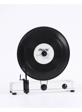 现代轻奢立式复古留声机黑胶唱片水晶创意摆件模型桌面书房样板间