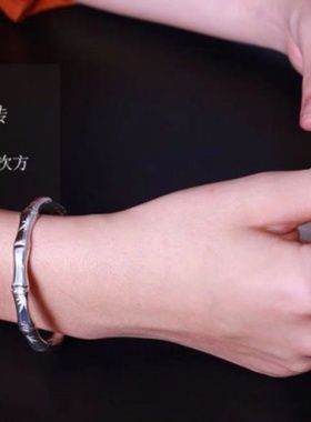 新款银色镯子简约镀银手镯竹节款