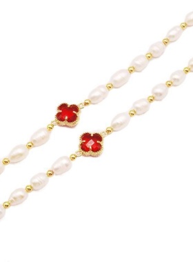 新款天然淡水珍珠时尚ins小众网红四叶草日韩闺蜜幸运手链手镯学