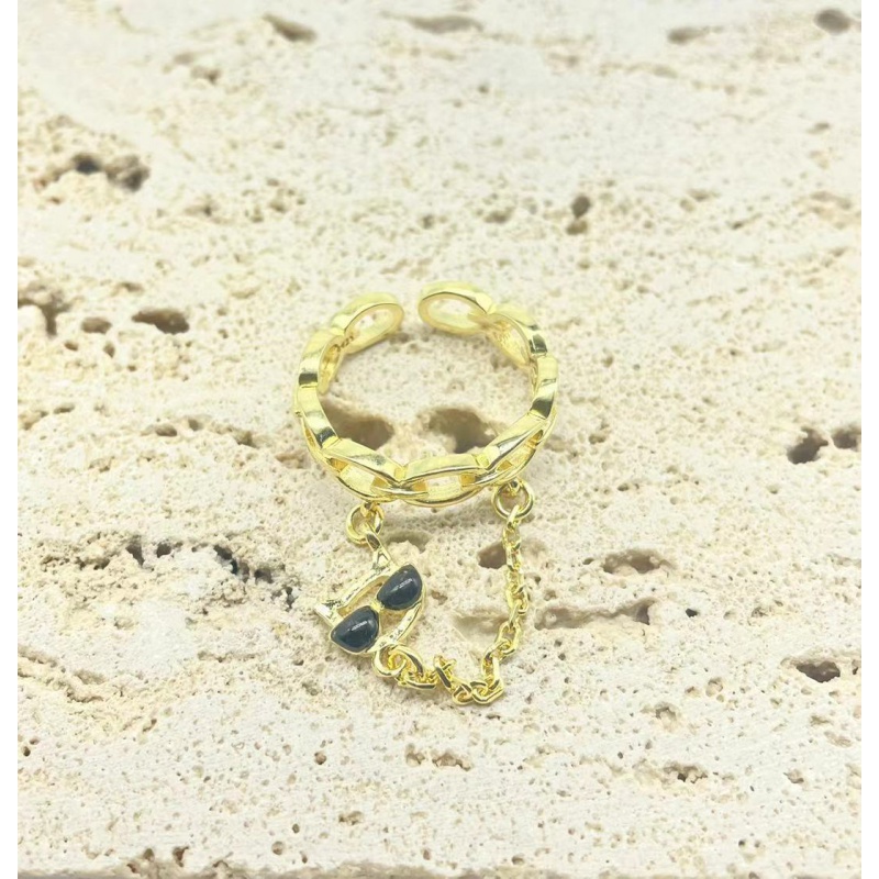 独特伍嘉成明星同款戒指女可爱猫咪吊坠潮链条指环关节戒