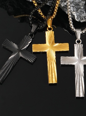 跨境欧美嘻哈圣光钛钢十字架男士