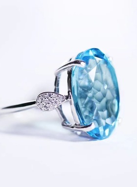 欧美16克拉仿托帕石戒指铜镀银镀